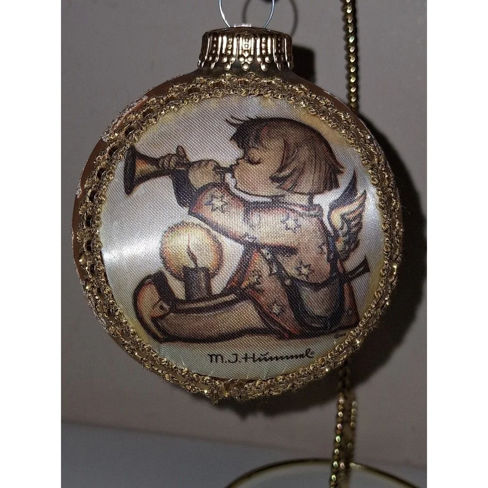 Vintage M.I. Hummel Germany Glass Christmas Ornament Angel with Trumpet 3.25